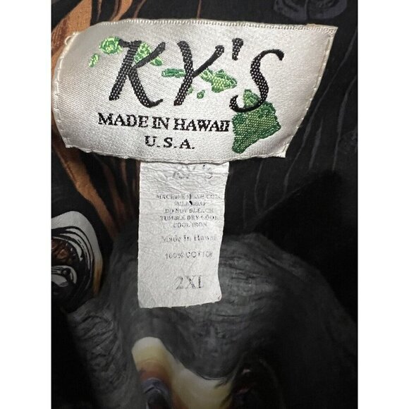 KYs Vintage Black Hawaiian Aloha Button Front Shirt 2XL Pocket Motorcycle USA - Picture 8 of 9